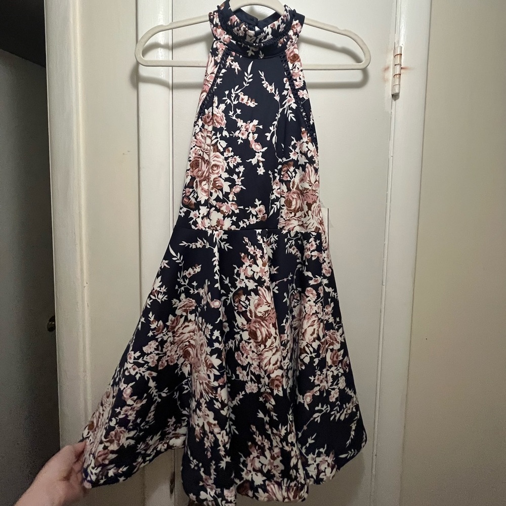 B Darlin Blue and Pink Halter A-Line Dress